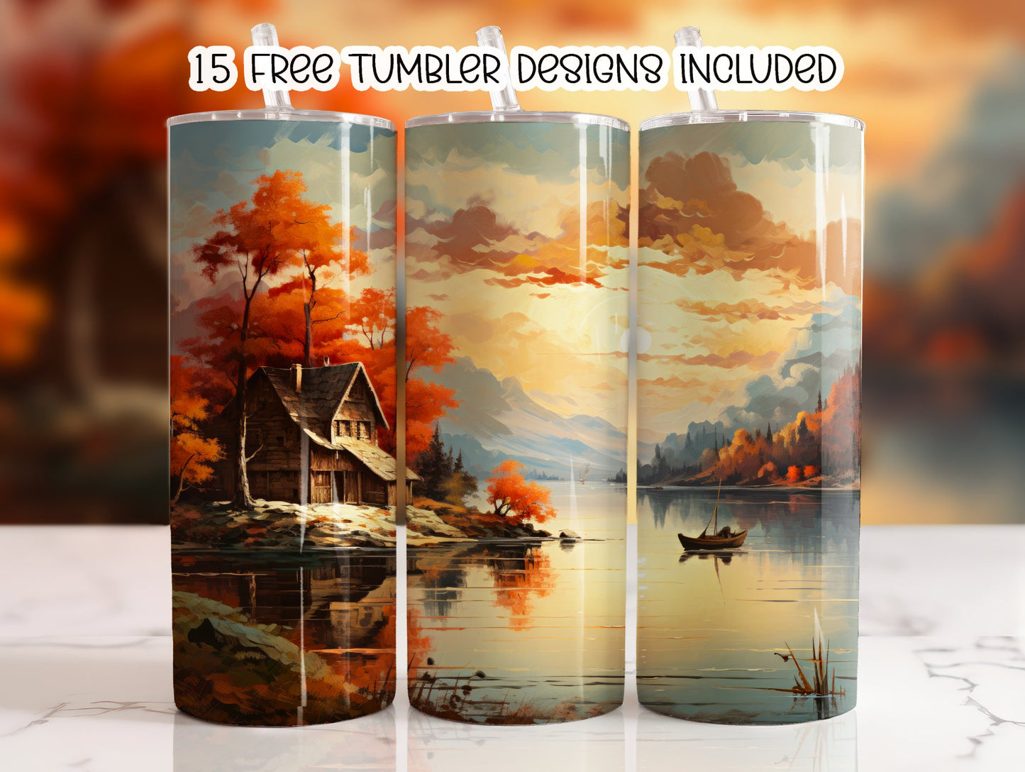 Fall Scene with Cabin 20 oz Skinny Sublimation Tumbler