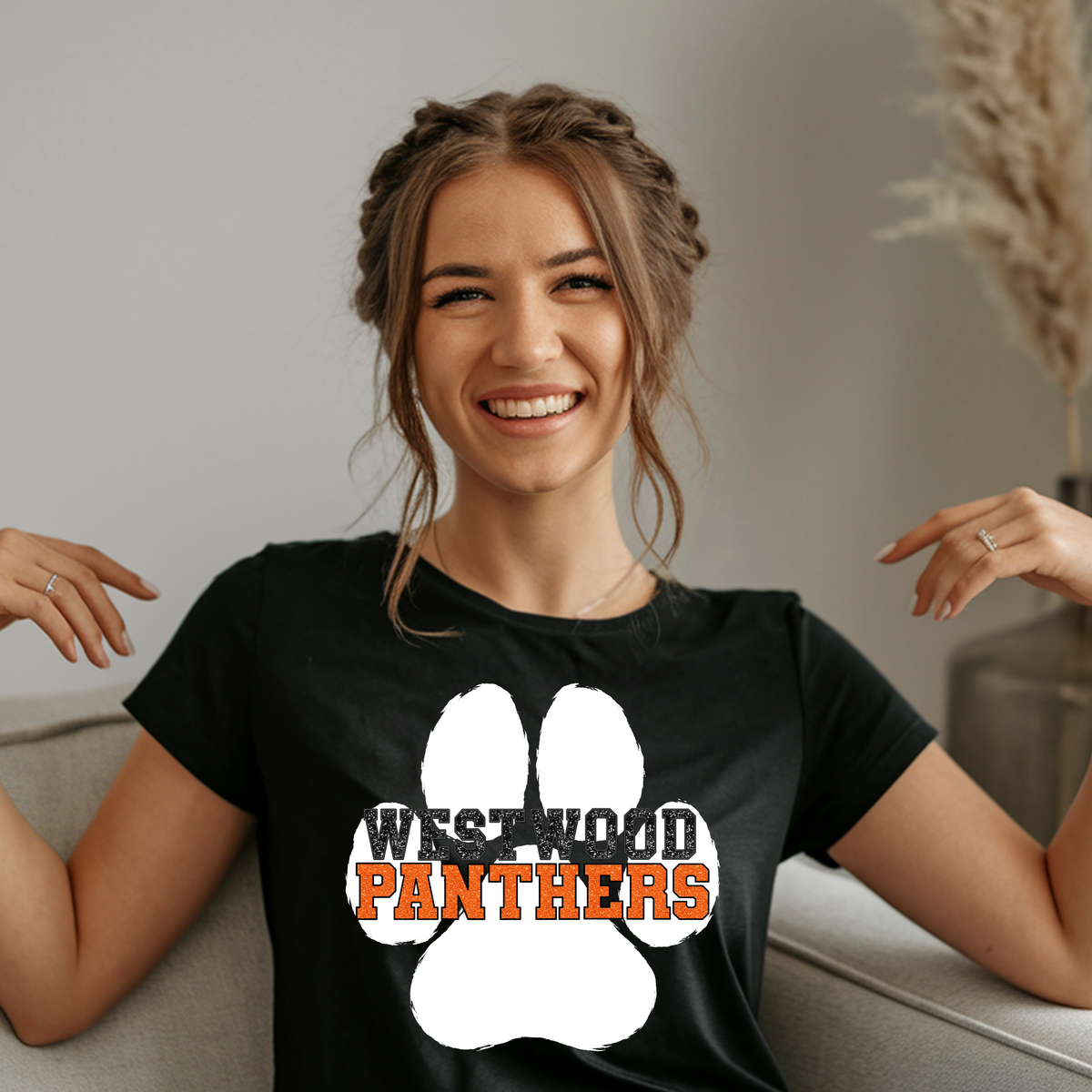 Westwood Panthers with Paw Print- Faux Glitter/Embroidery
