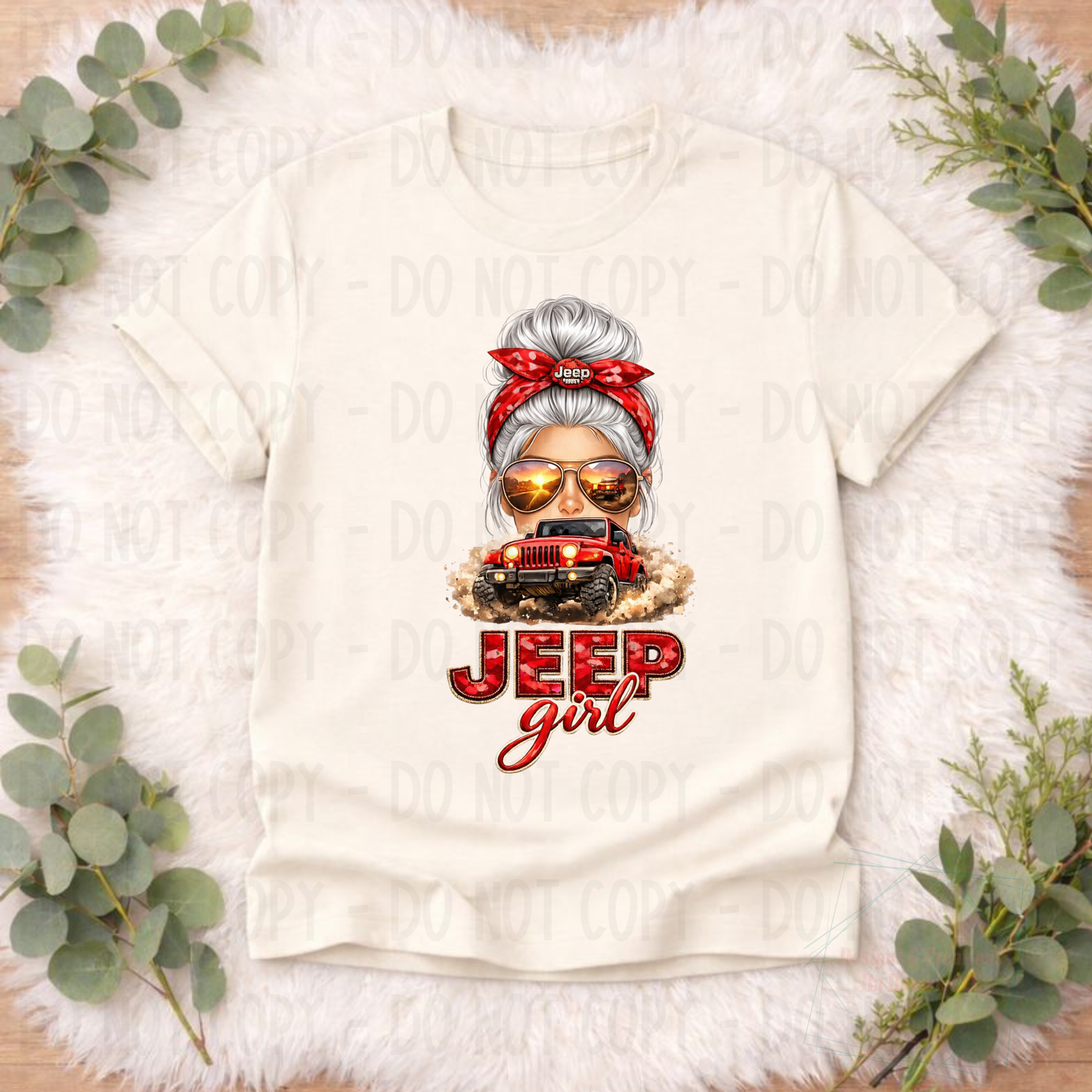 Jeep Girl in Red with Platinum Silver Hair
