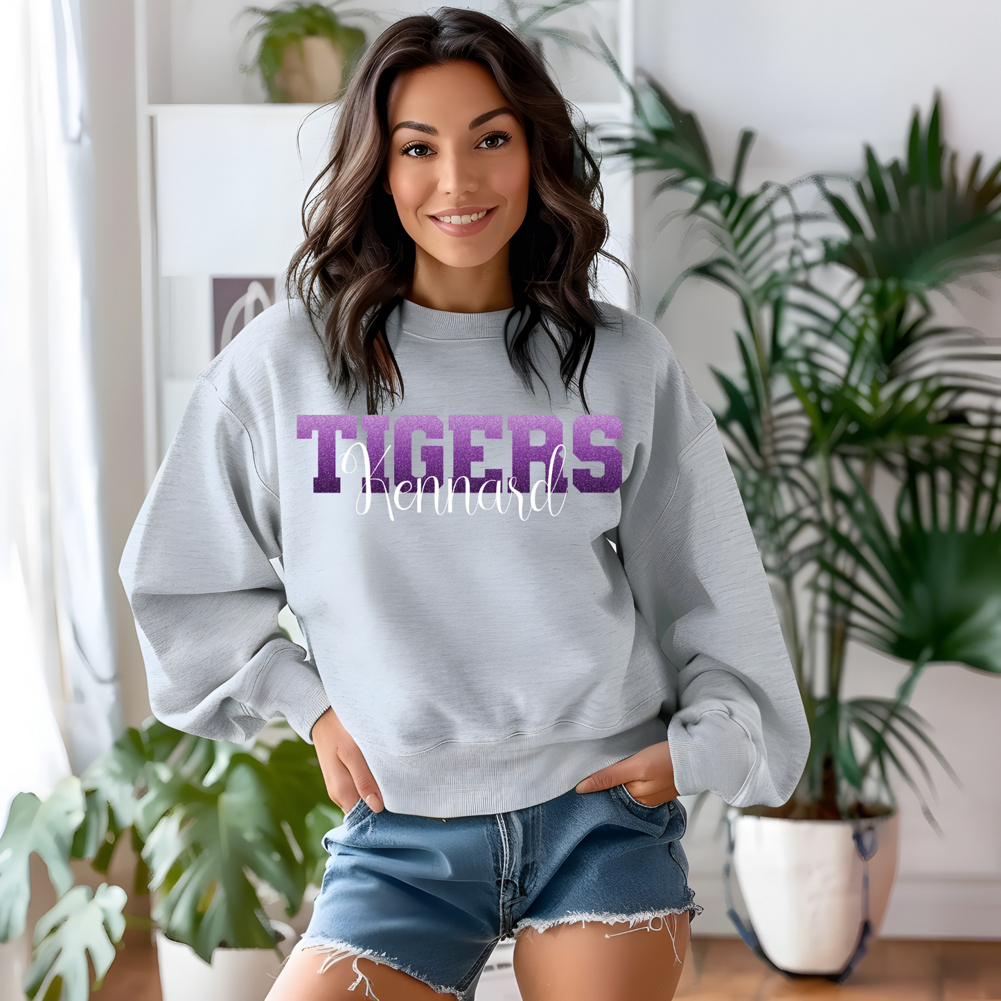 Kennard Tigers Faux Ombre Purple Glitter with White Font (Longsleeve)