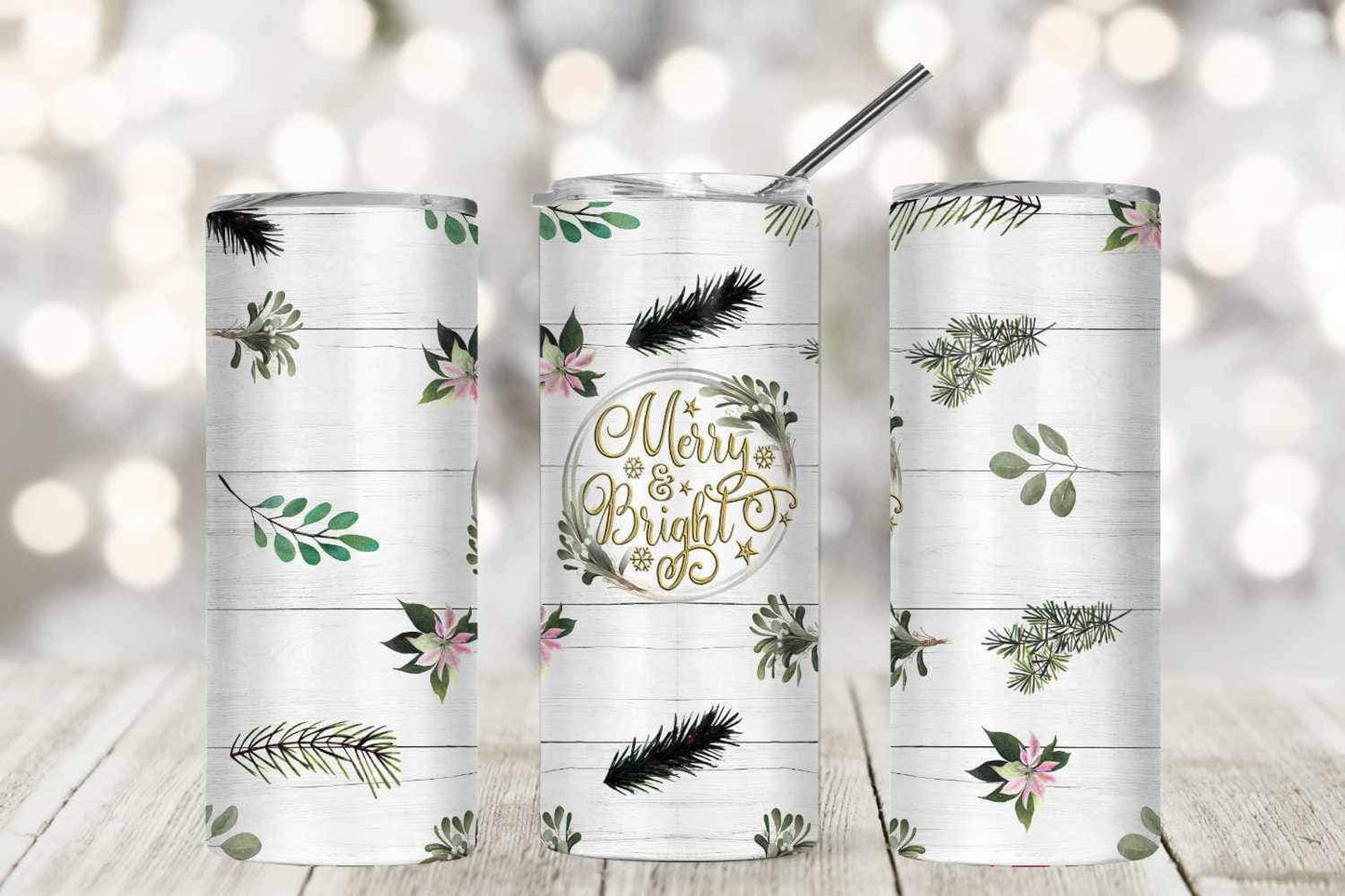 Merry and Bright 20 oz Skinny Sublimation Tumbler