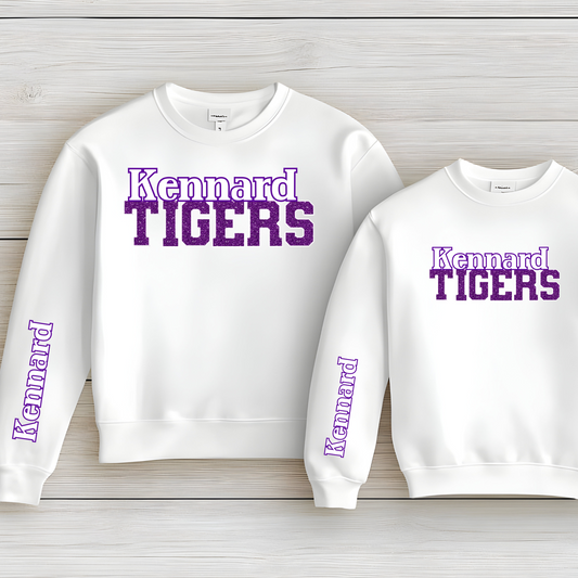 Tigers in Bright Purple Faux Sequin with Purple Outline/Sleeve Print