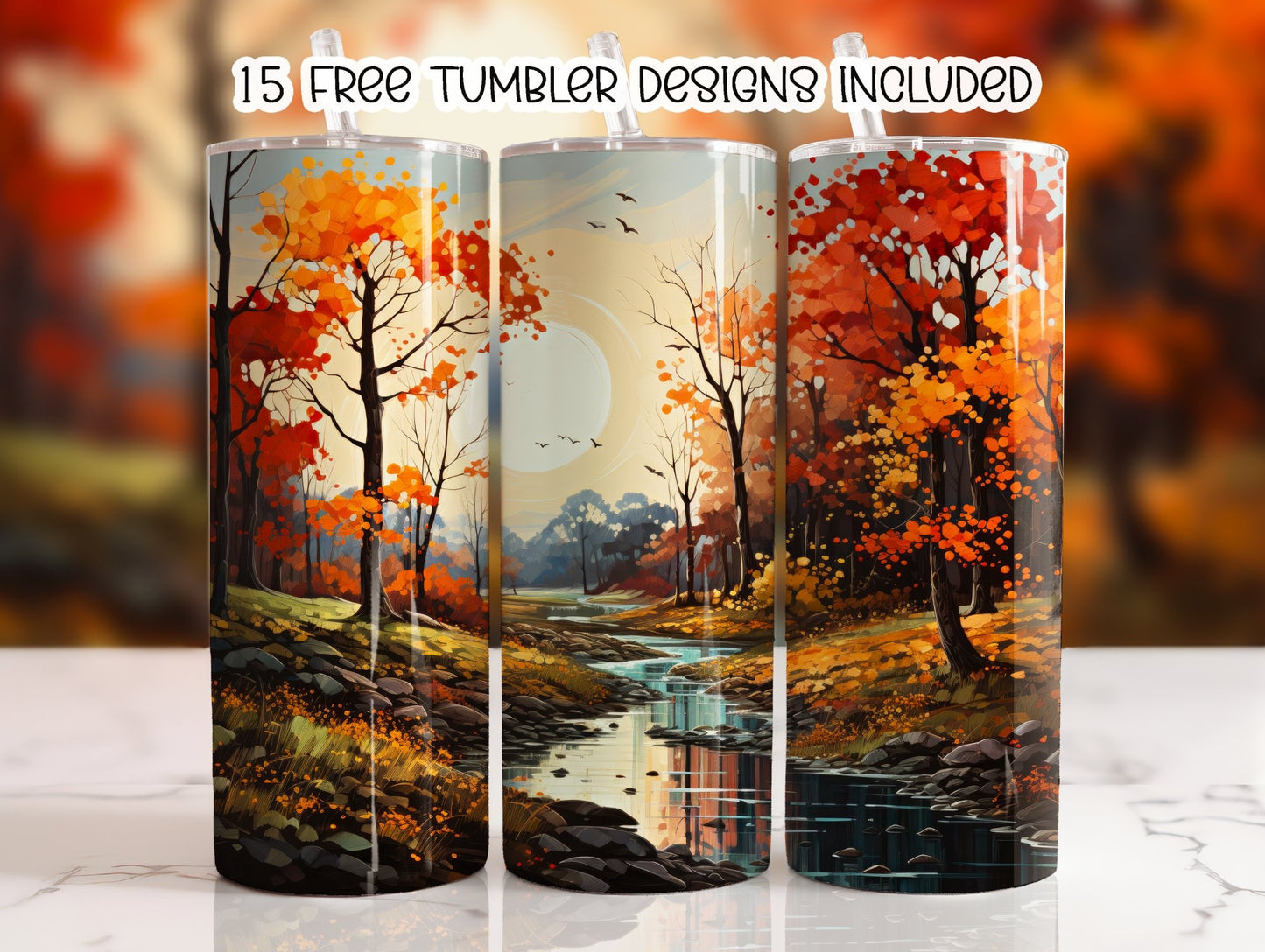 Rivers Runs Through Fall Scene 20 oz Skinny Sublimation Tumbler