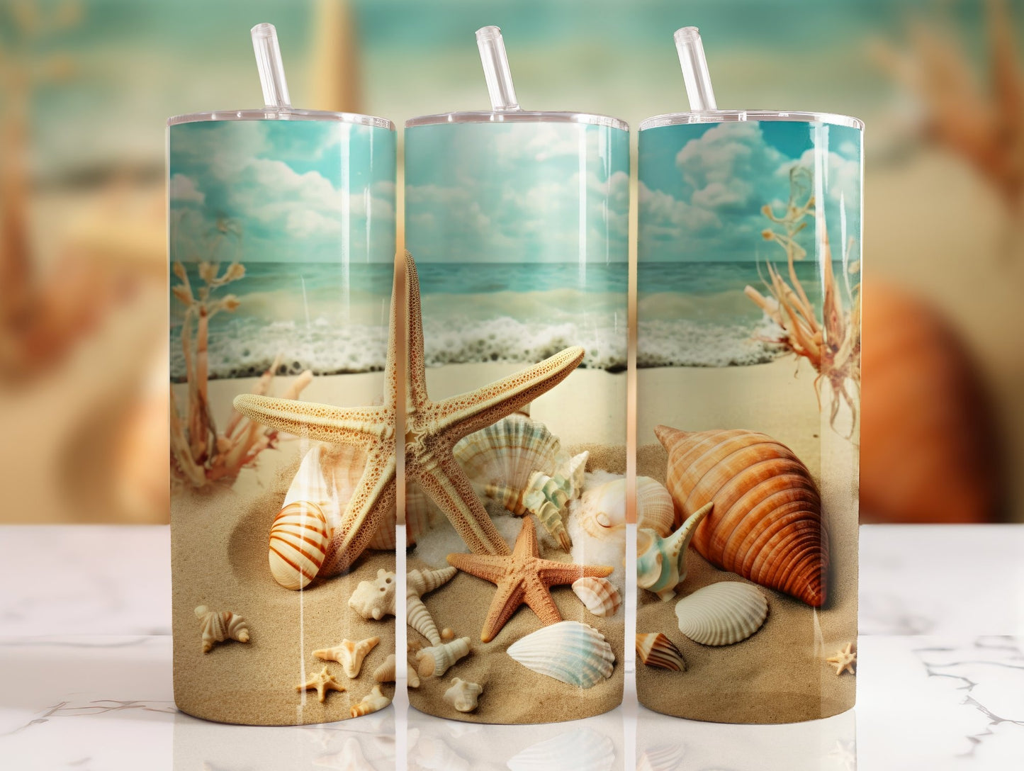 Seashells and Water 20 oz Skinny Sublimation Tumbler