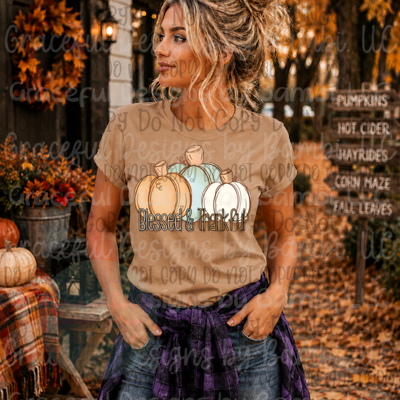 Blessed and Thankful with Trio of Pumpkins