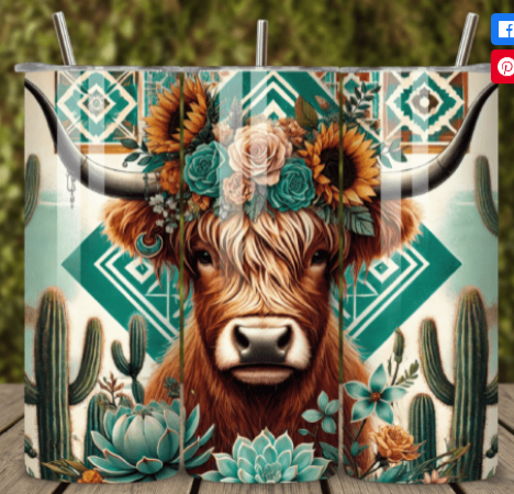 Boho Highland Cow Western 20 oz Skinny Sublimation Tumbler