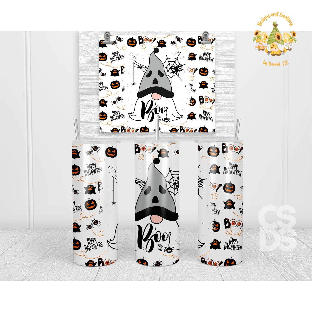 Boo Halloween 20 oz Skinny Sublimation Tumbler