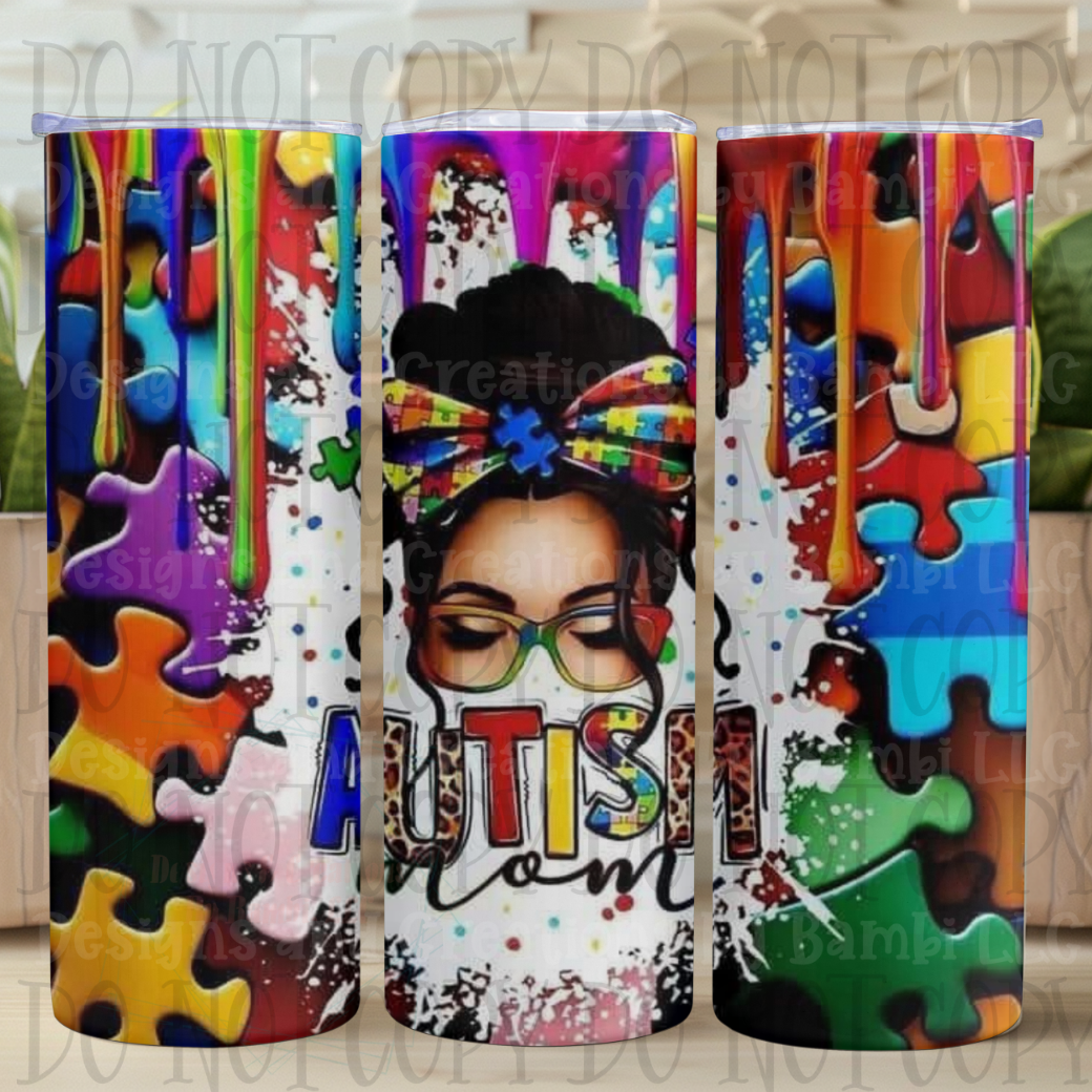 Bright Color Puzzle Autism Mom 20 oz Skinny Sublimation Tumbler