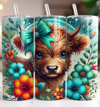 Brown Highland Cow 20 oz Skinny Sublimation Tumbler