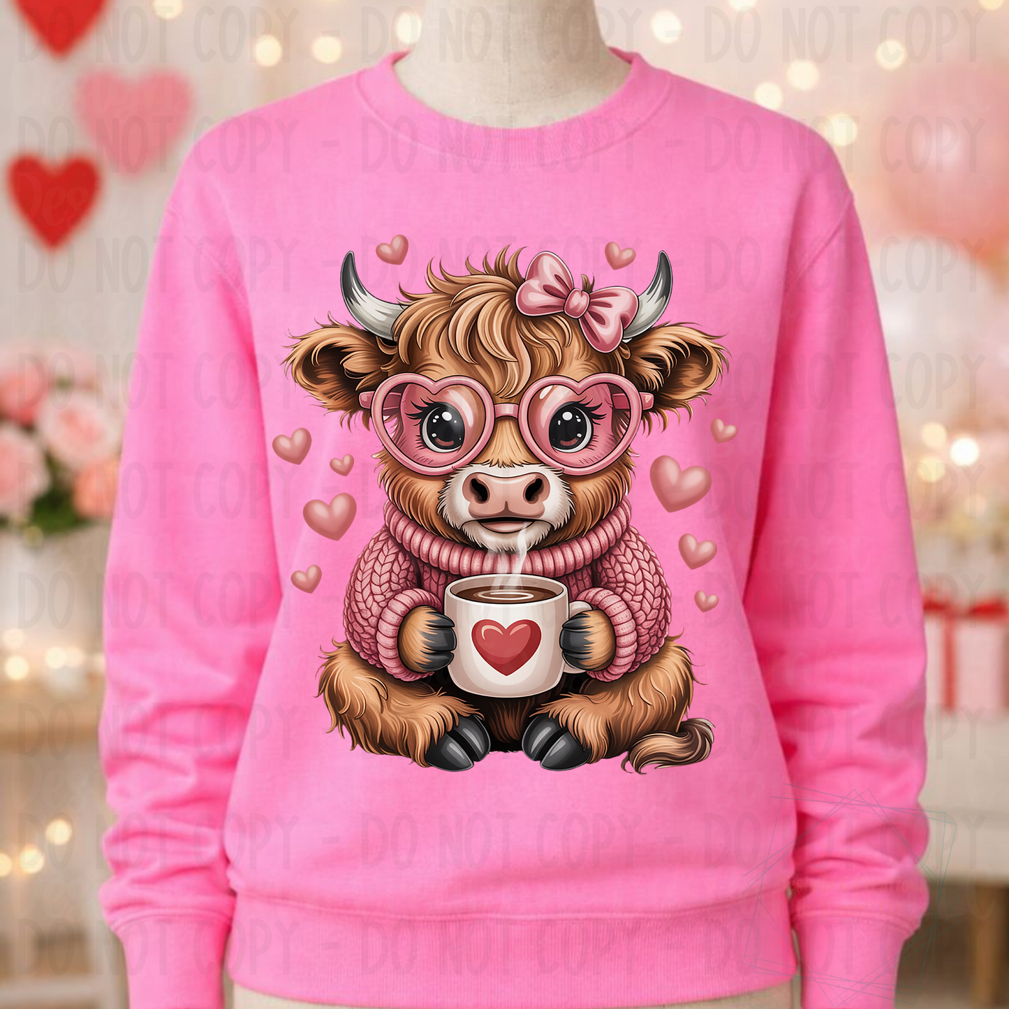 Cute Single Valentine Highland Cow
