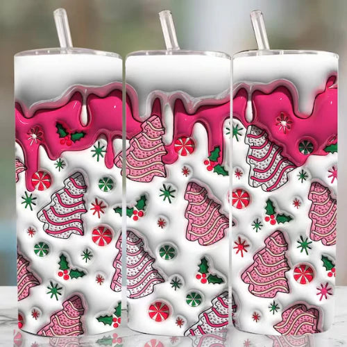Christmas Tree Dessert Inflated 20 oz Skinny Sublimation Tumbler