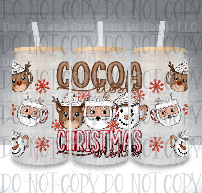 Cocoa Kisses and Christmas Wishes UV DTF 16oz Libbey Glass Tumbler