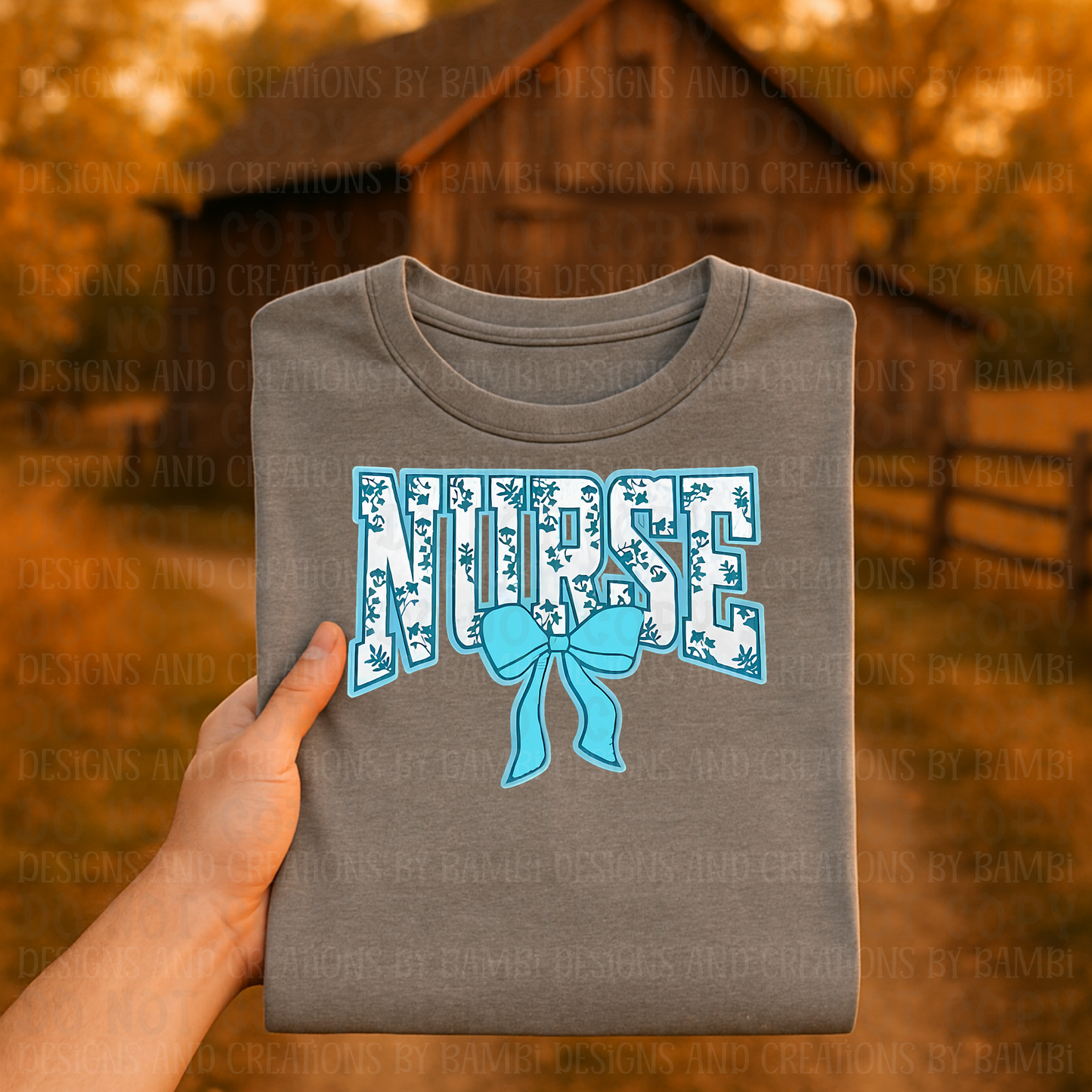 Coquette Nurse Flower Design with Teal Bow