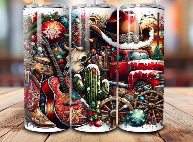 Country Christmas 20 oz Skinny Sublimation Tumbler