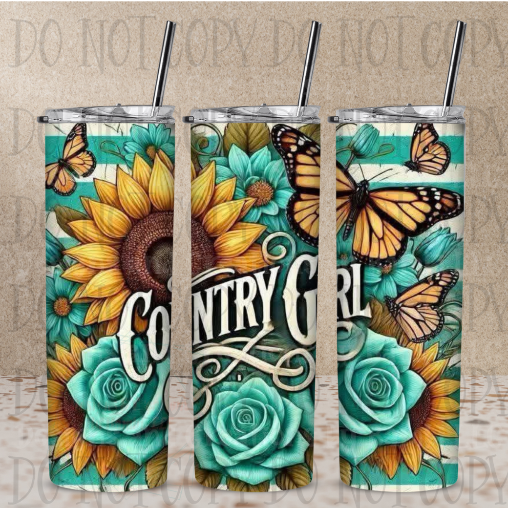 Country Girl and Sunflowers 20 oz Skinny Sublimation Tumbler