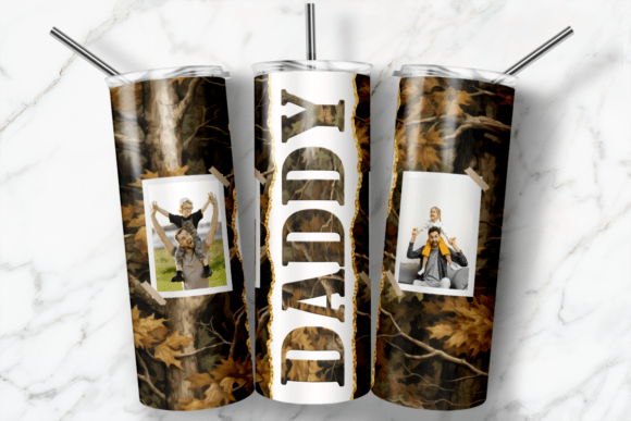 Daddy Camo Photo Frame 20 oz Skinny Sublimation Tumbler