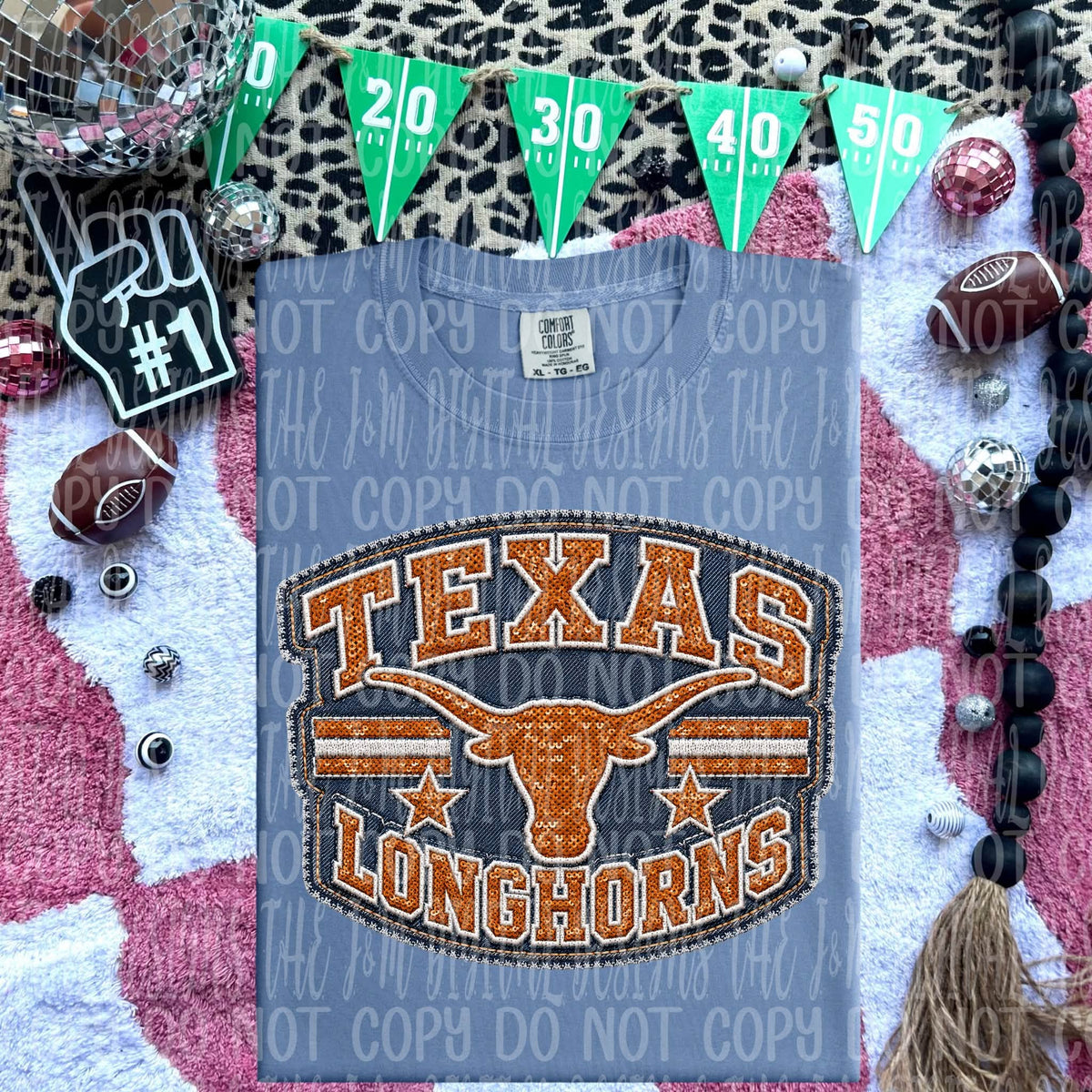 Faux Embroidery Denim Patch Longhorns
