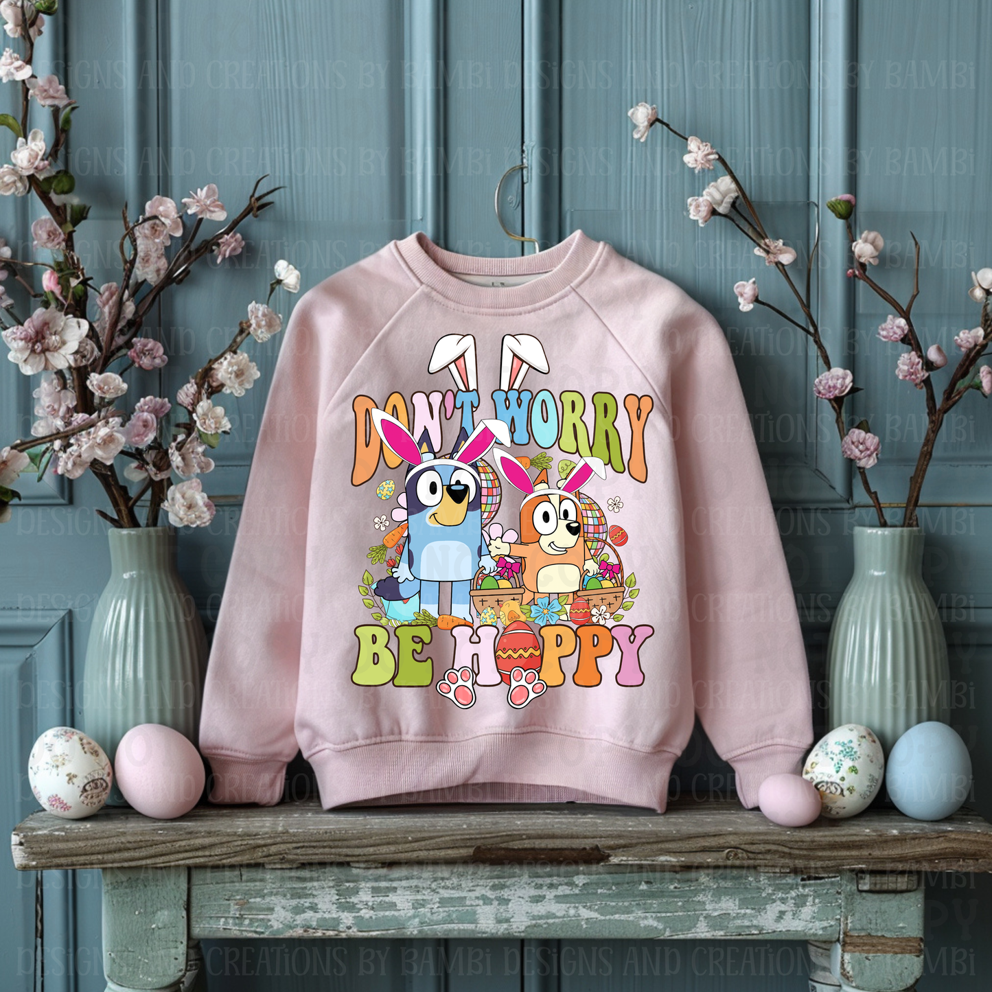 Easter Don't Worry Be Hoppy Blue Dog