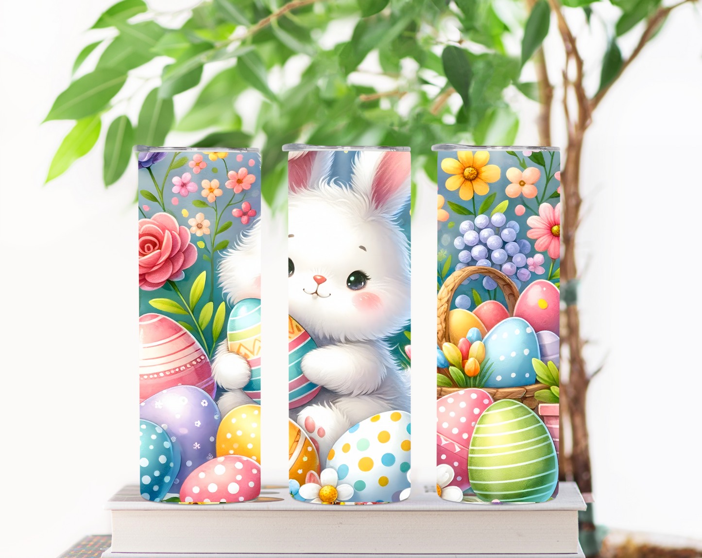 Cute Single White Bunny and Eggs 20oz Sublimation Tumbler