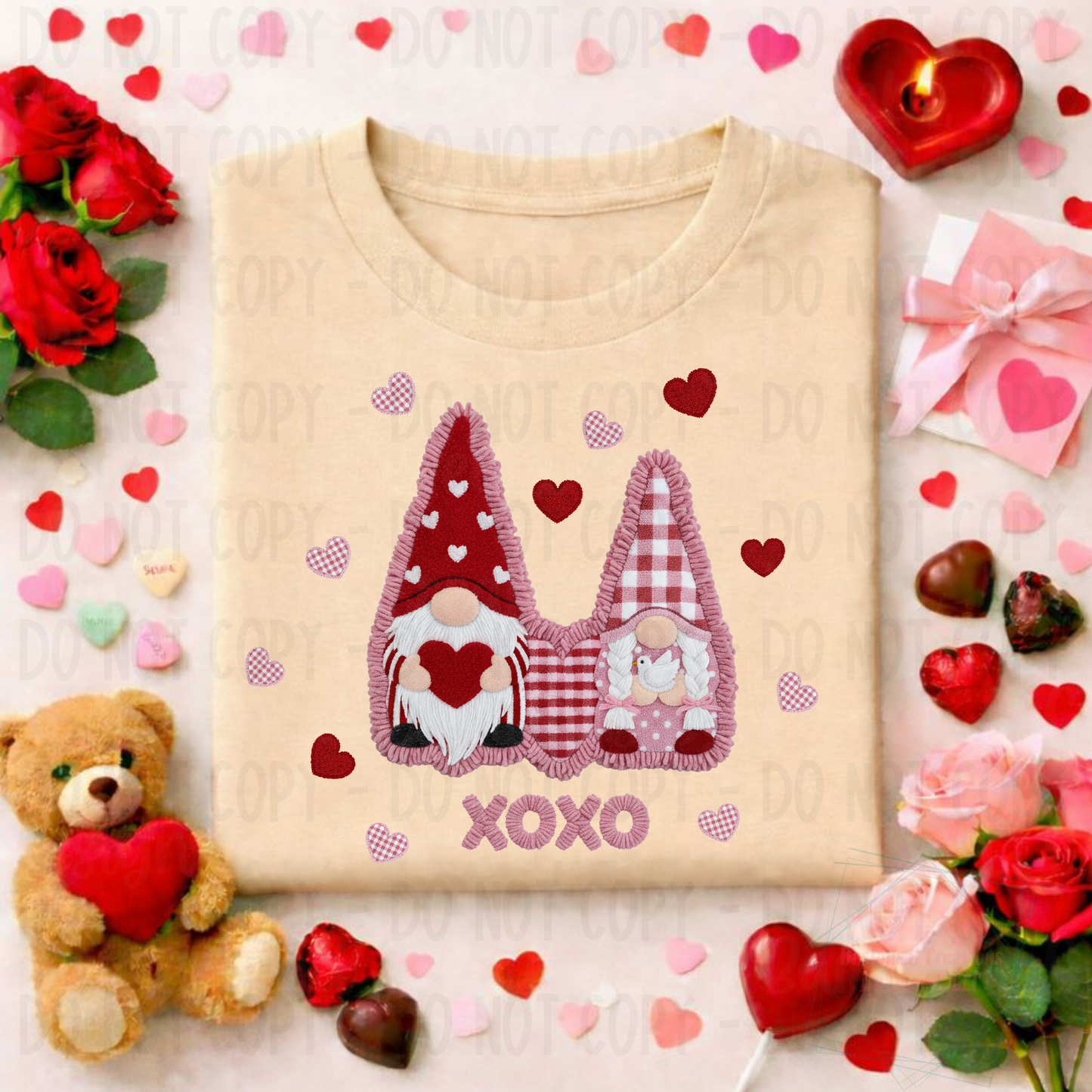 Faux Embroidery XOXO Gingham Gnomes