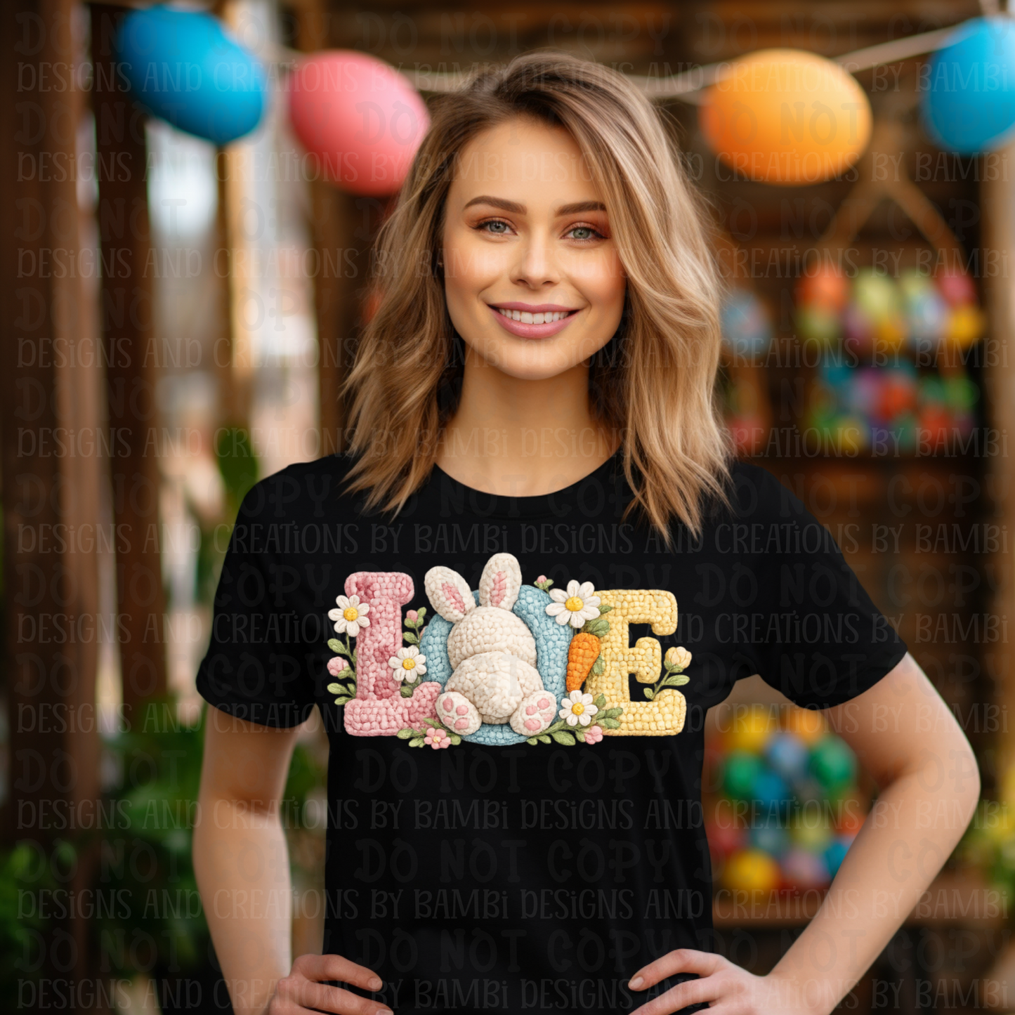 Faux Yarn LOVE Pastel with Easter Bunny