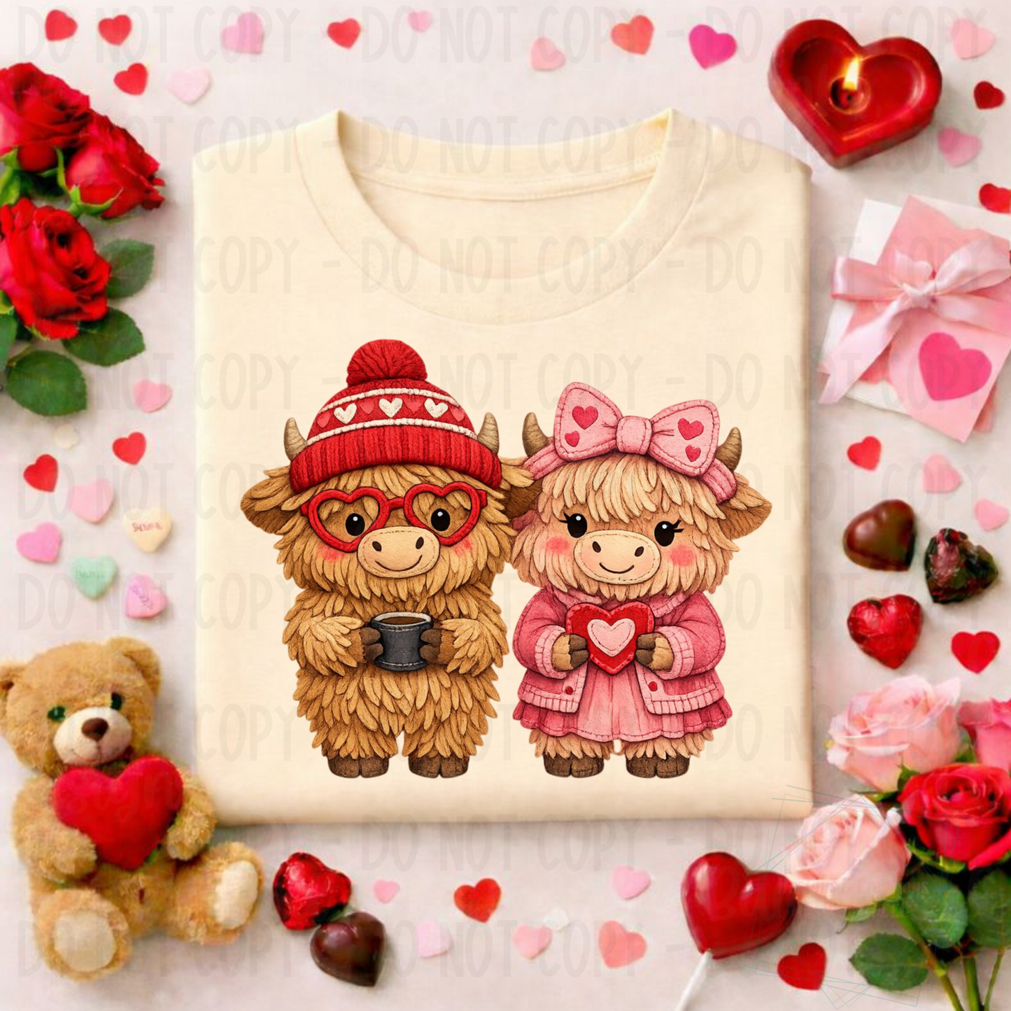 Faux Yarn Valentine Highland Cow Couple