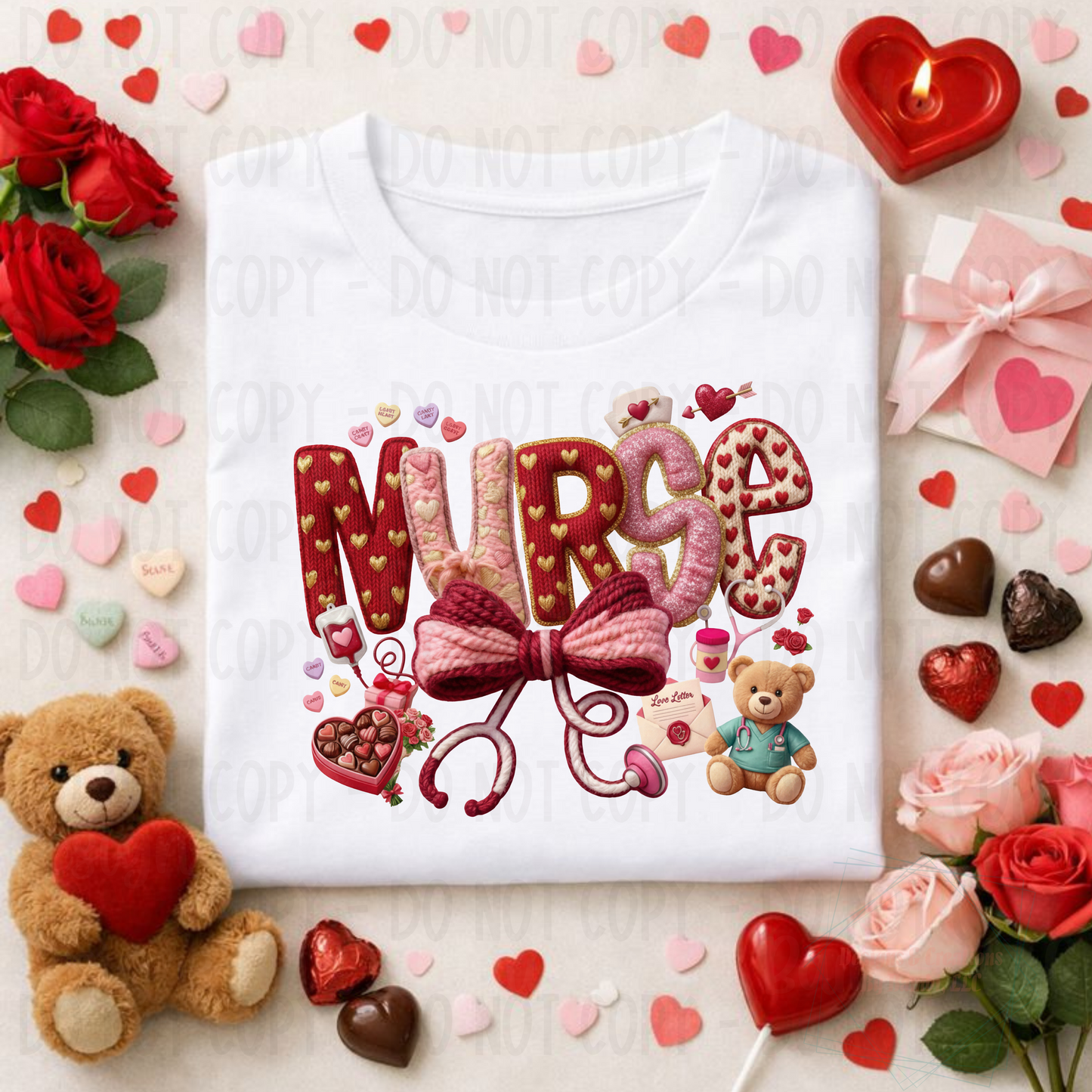 Faux Yarn Valentine Nurse with Bear