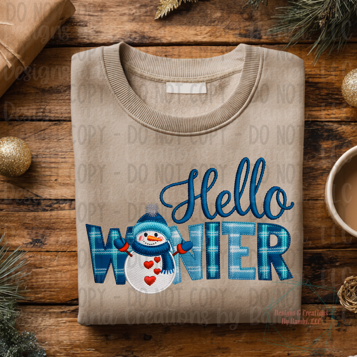 Faux Felt Hello Winter Blue Font