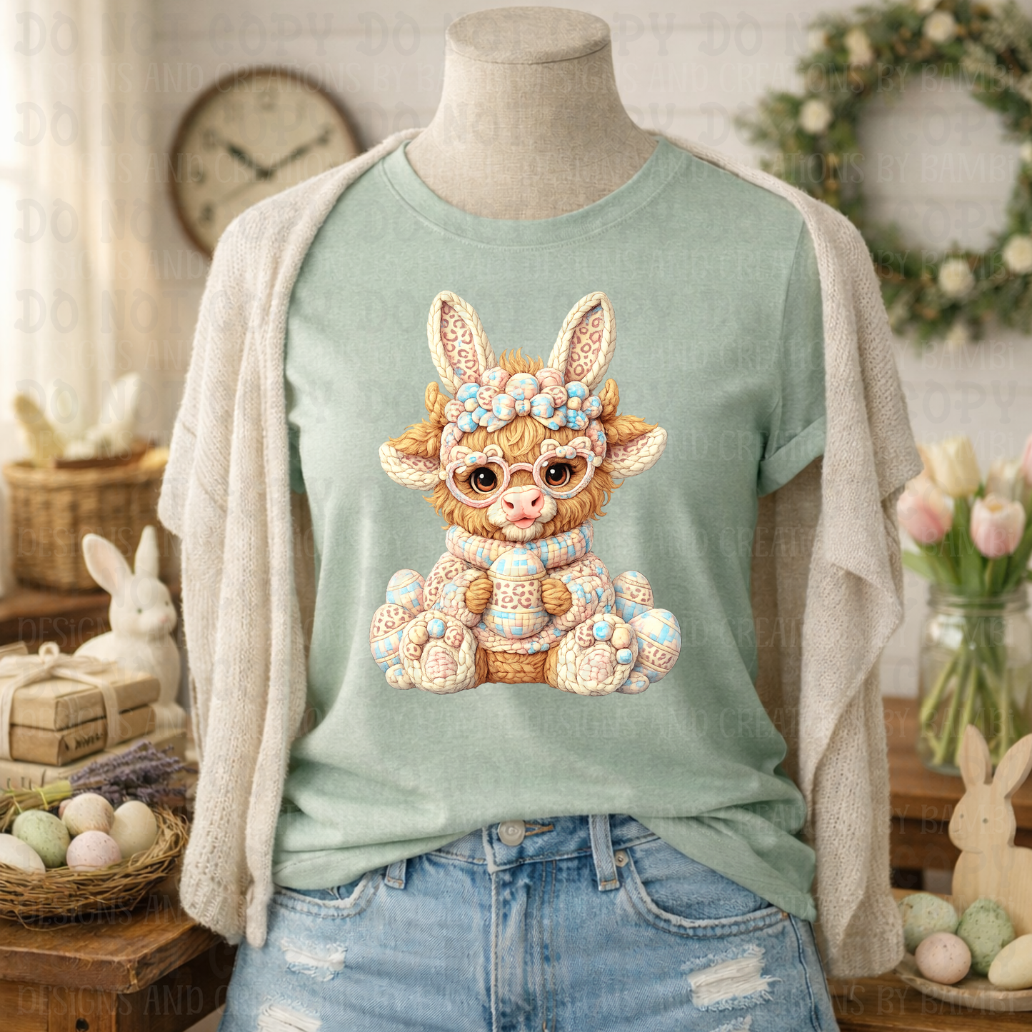 Faux Yarn Pastel Easter Highland Cow