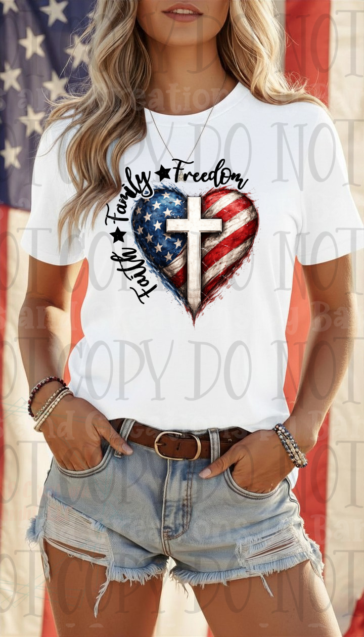 Faith Family Freedom with Cross Inside Heart