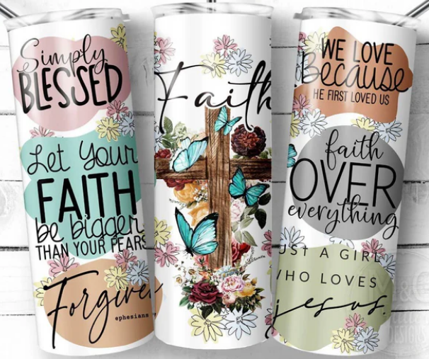 Faith Word Design 20 oz Skinny Sublimation Tumbler
