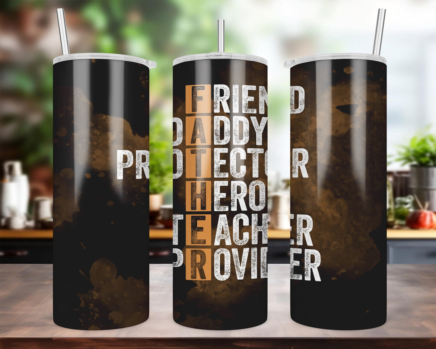 Father Spelled Horizonally 20 oz Skinny Sublimation Tumbler