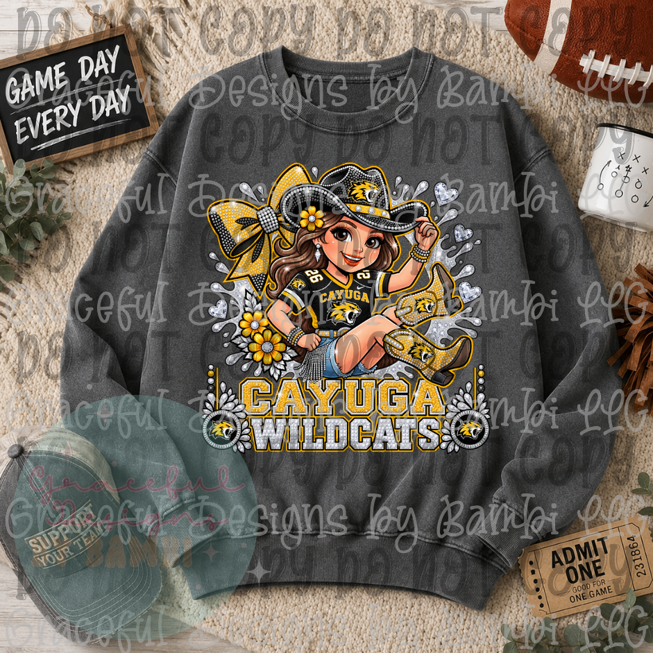 Faux Bling Cayuga Wildcats Cowgirl