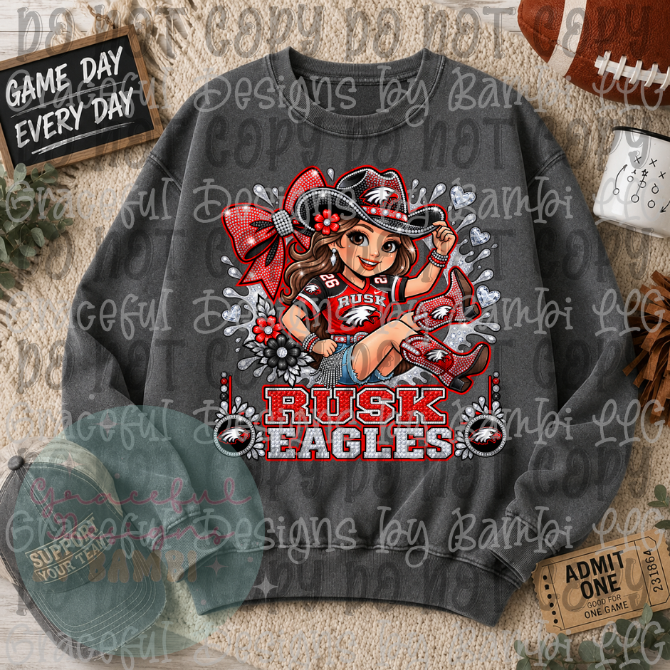 Faux Bling Rusk Eagles Cowgirl
