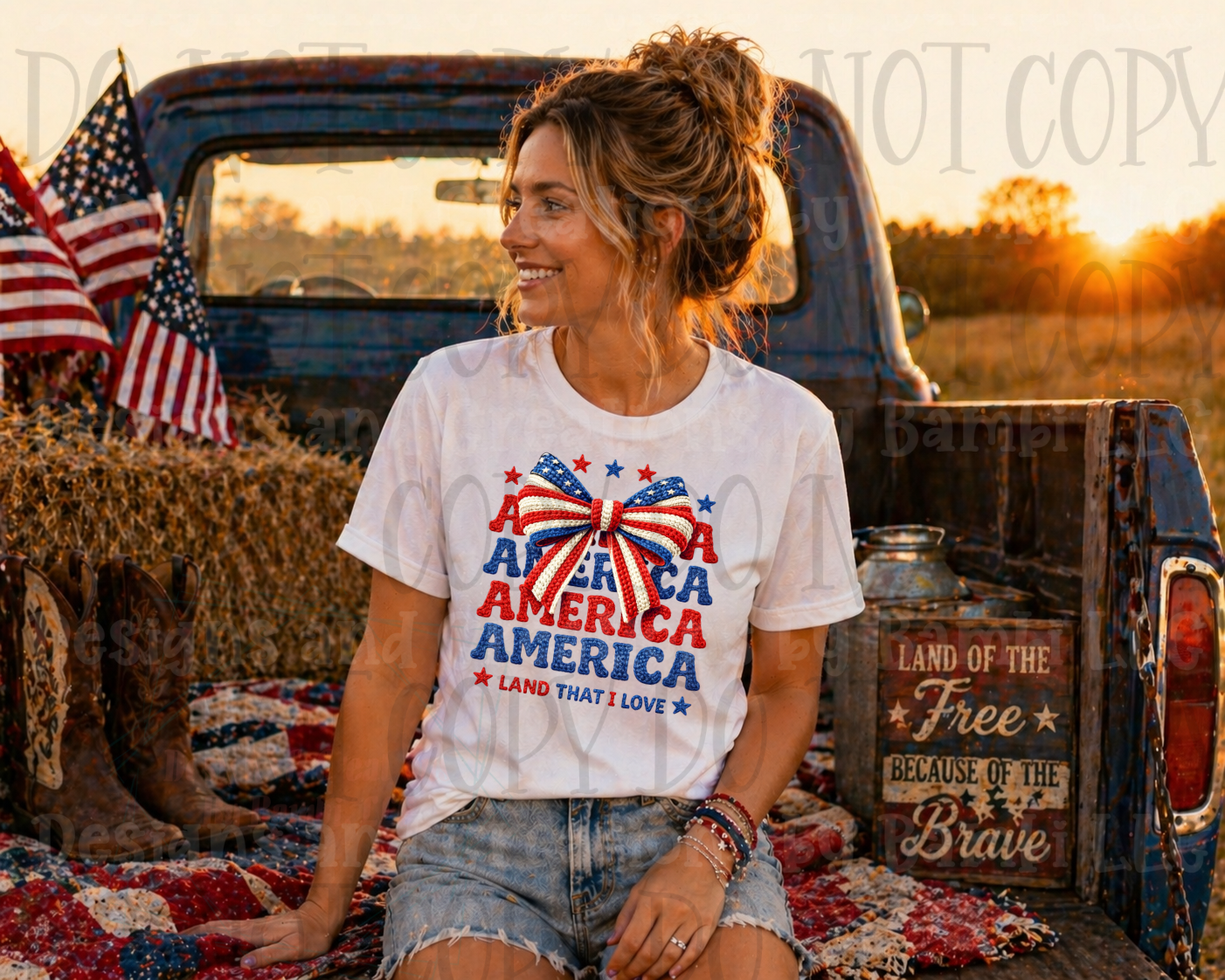 Faux Crochet America Stacked Patriotic