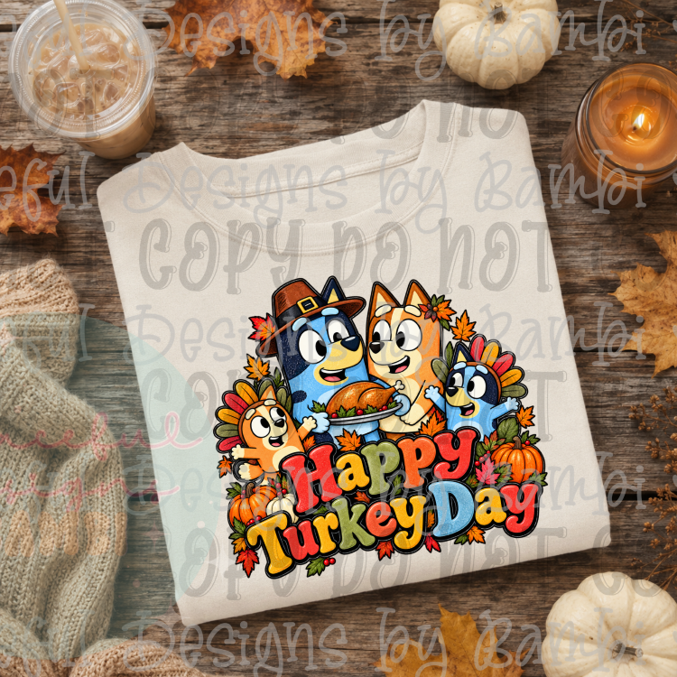 Faux Embroidered Happy Turkey Day Bluey