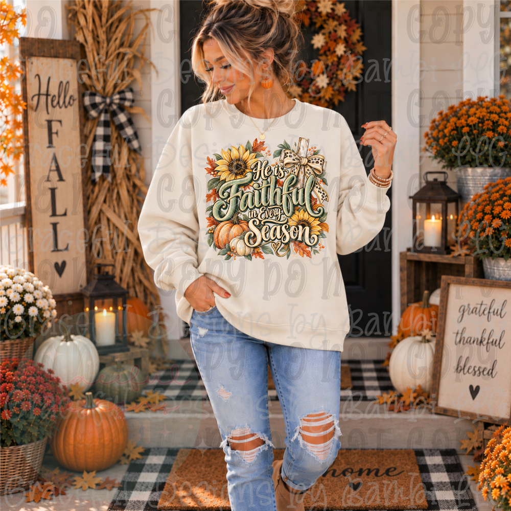 Faux Embroidered He's Faithful Fall