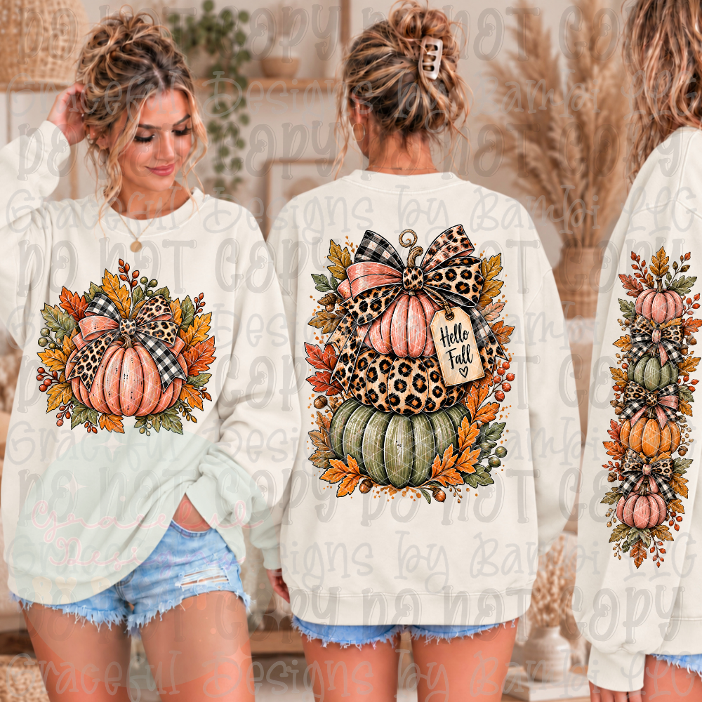 Faux Embroidered Hello Fall (Font-Back-Sleeve Design)
