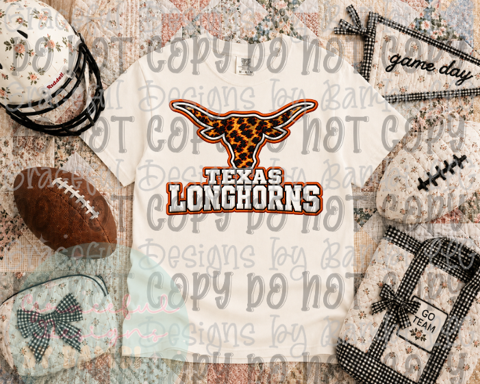 Faux Embroidered Leopard Longhorns