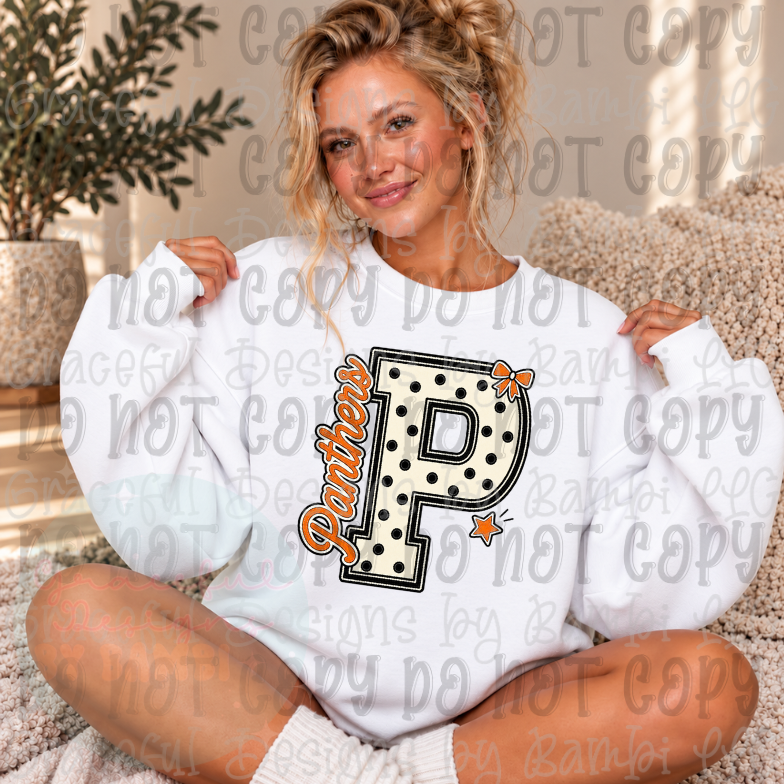 Faux Embroidered Polka Dot P for Panthers