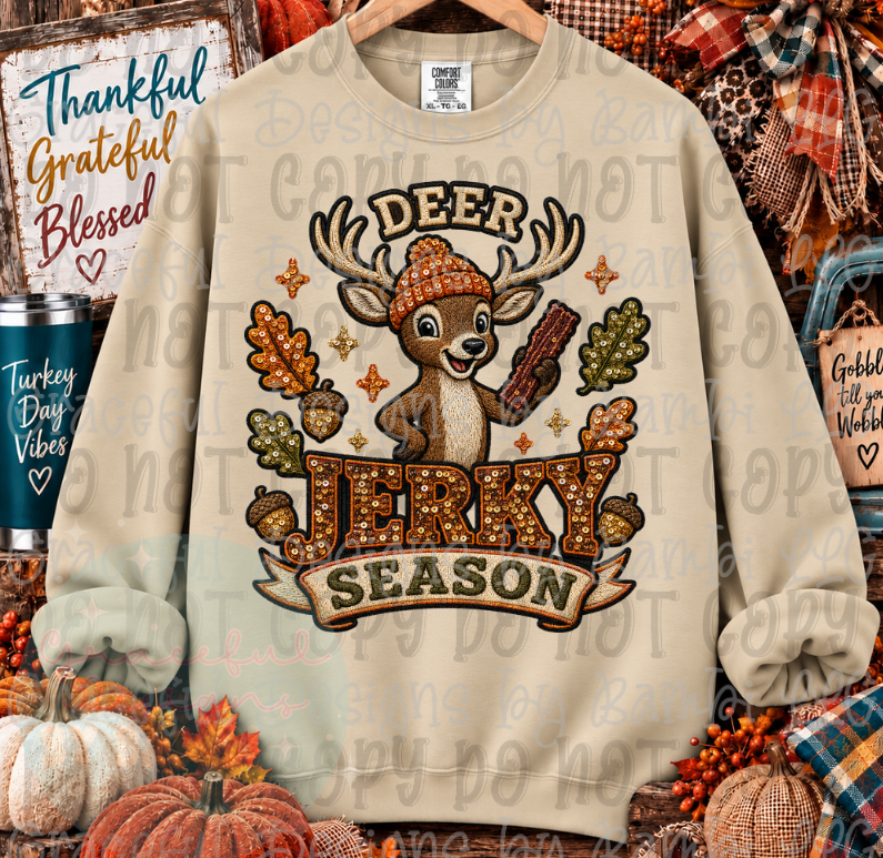 Faux Embroidered/Sequin Deer Jerky Season