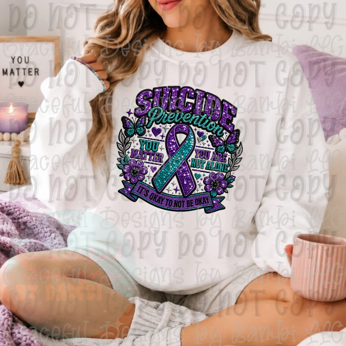 Faux Embroidered/Sequin Suicide Prevention Awareness