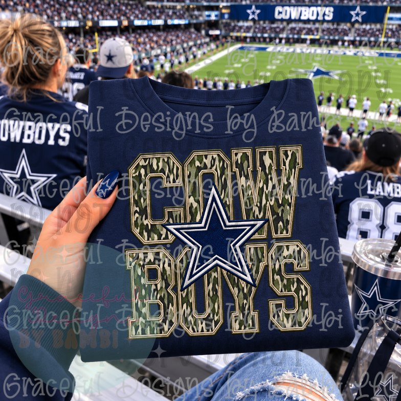 Faux Embroidery Camo Cowboys with Logo