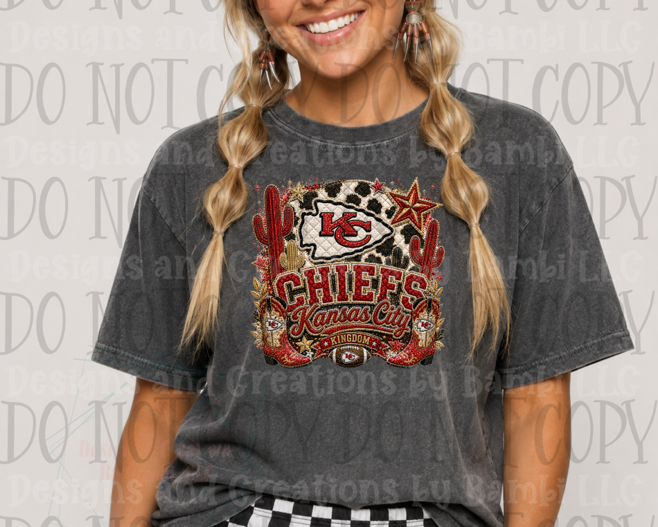 Faux Embroidery Gold and Red Forever with Cow Print