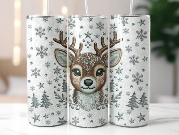 Faux Embroidery Deer Christmas 20 oz Skinny Sublimation Tumbler