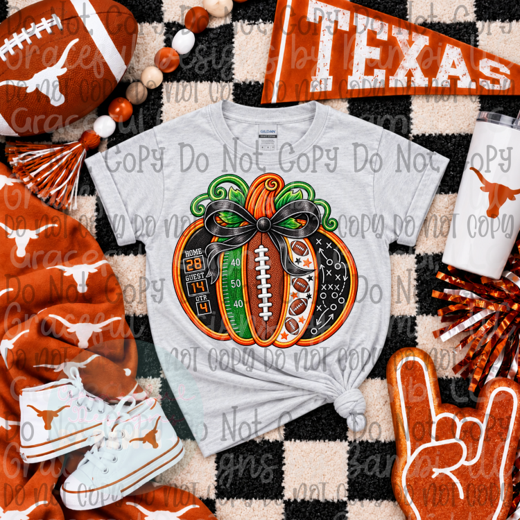 Faux Embroidery Football Pumpkin