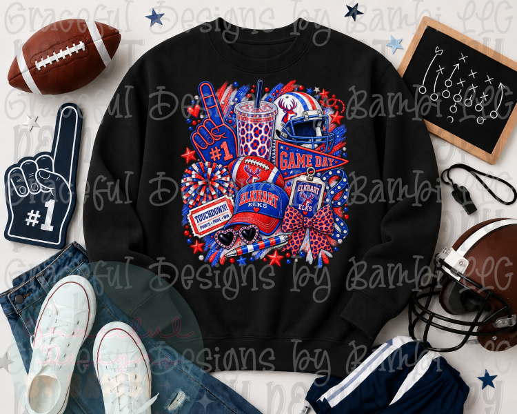 Faux Embroidery/Glitter Elkhart Elks Game Day Collage