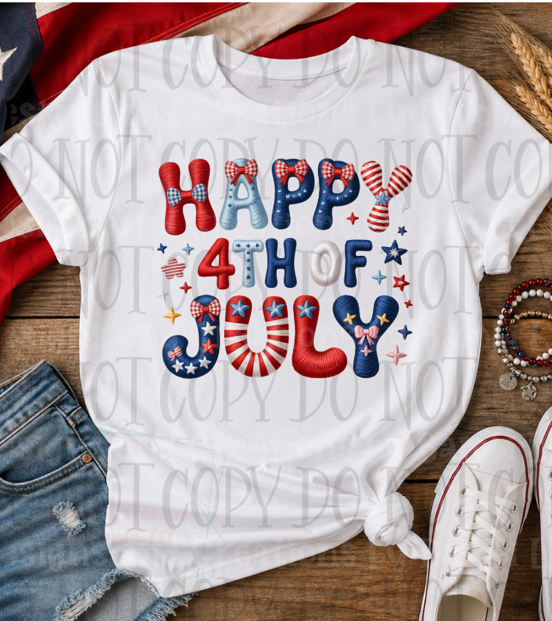 Faux Embroidery Happy 4th of July