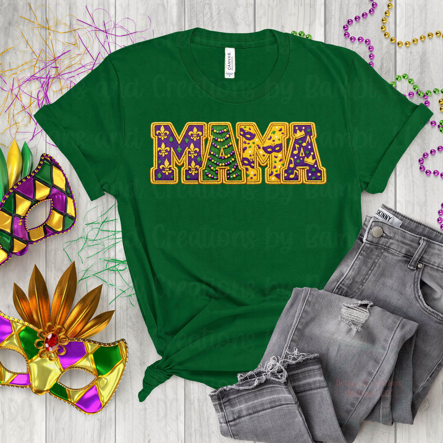 Faux Embroidery Mardi Gras Mama