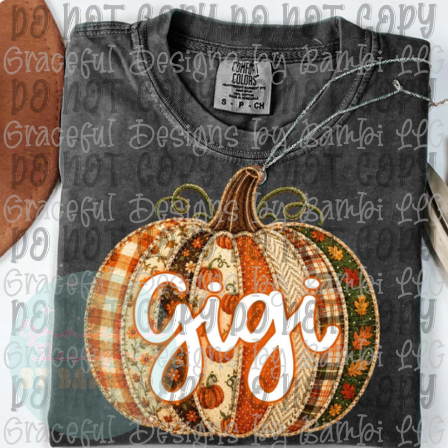 Faux Embroidery Preppy Fall Gigi with Pumpkin
